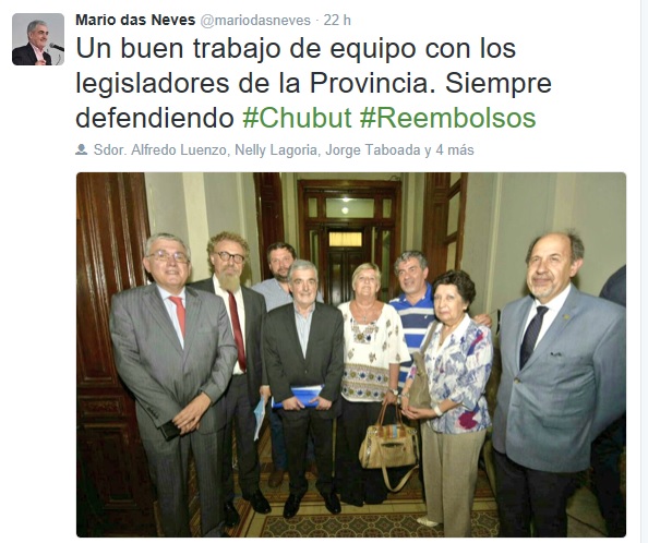  El gobernador Mario Das Neves celebró por Twitter el dictamen contra el decreto de Macri por los reembolsos patagónicos. 