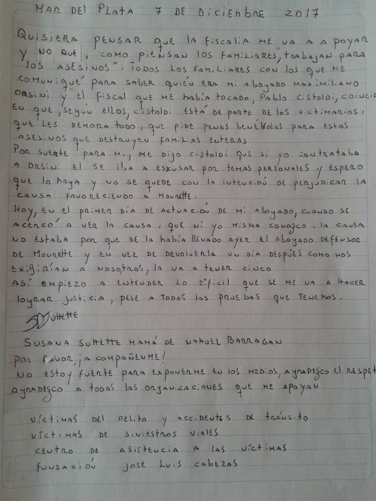 Carta de mamá de Nahuel Barragán