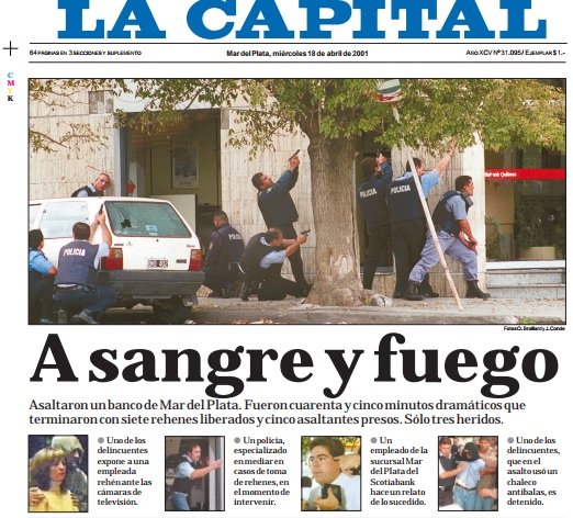 Tapa del diario LA CAPITAL el 18 de abril de 2001.