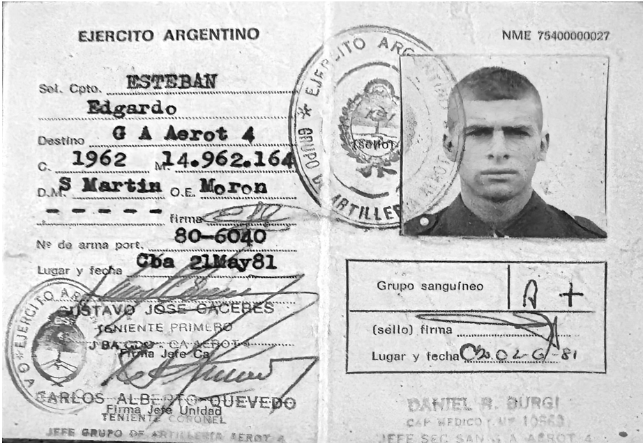 La cédula militar de Edgardo Esteban, recuperada luego de cuarenta años.