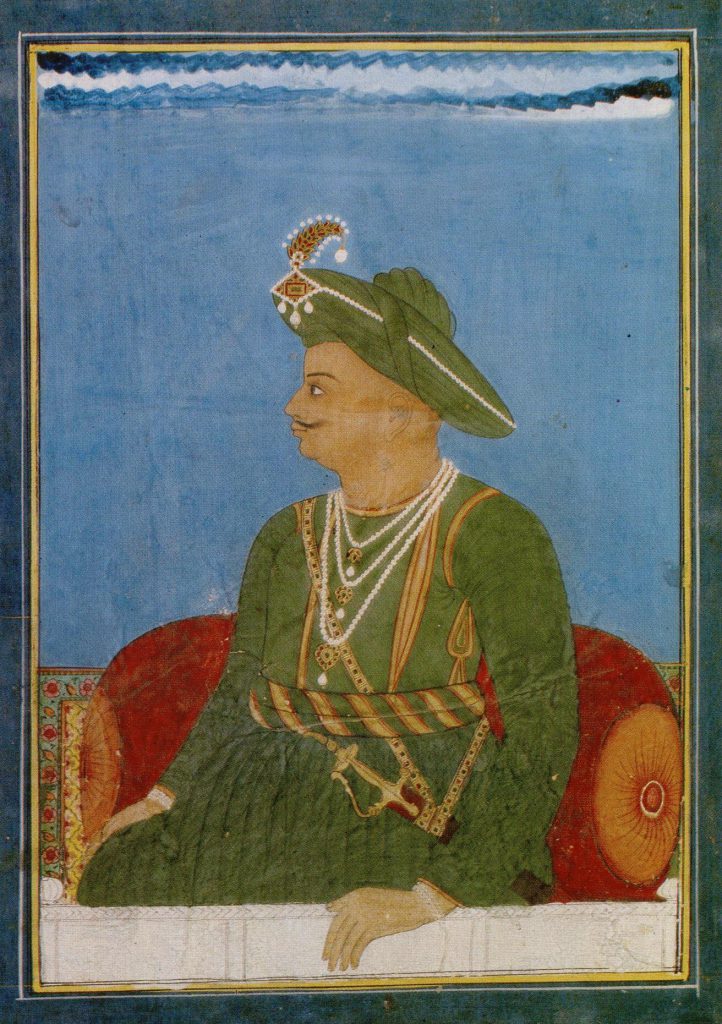 Retrato de Tipu Sultan realizado por un artista indio anónimo en Mysore alrededor de 1790–1800.