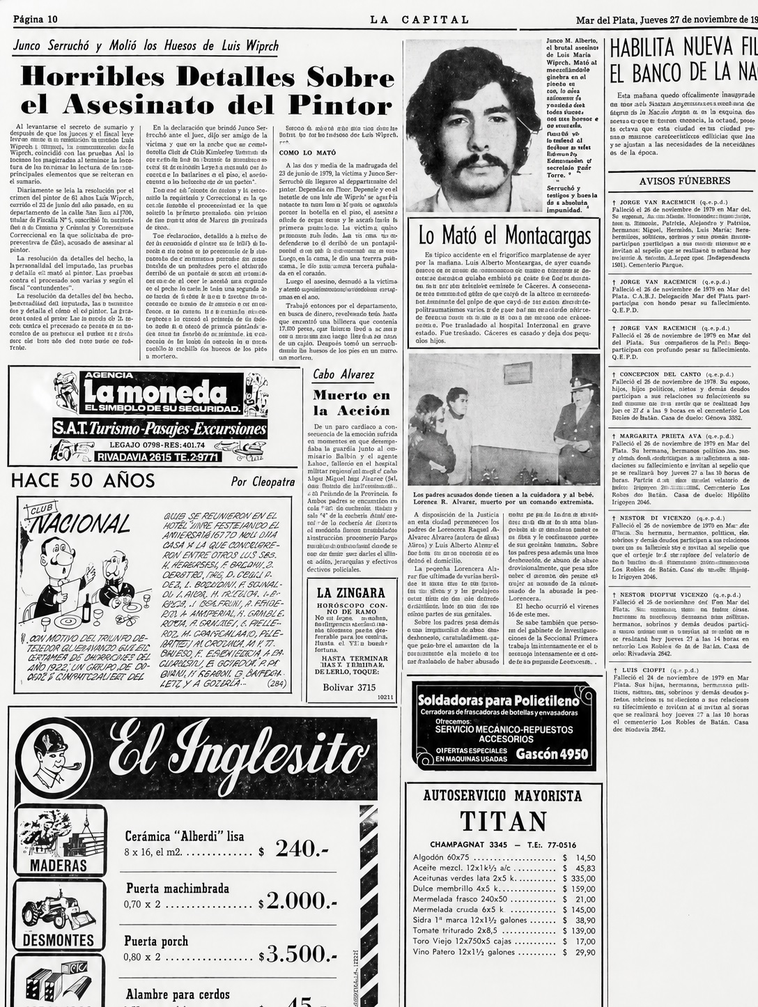 La edición del diario LA CAPITAL del 27 de noviembre de 1975.