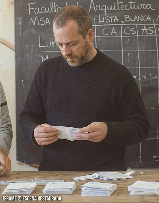 Restauración y optimización digital de imagen de Lario en el recuento de las elecciones en Arquitectura.