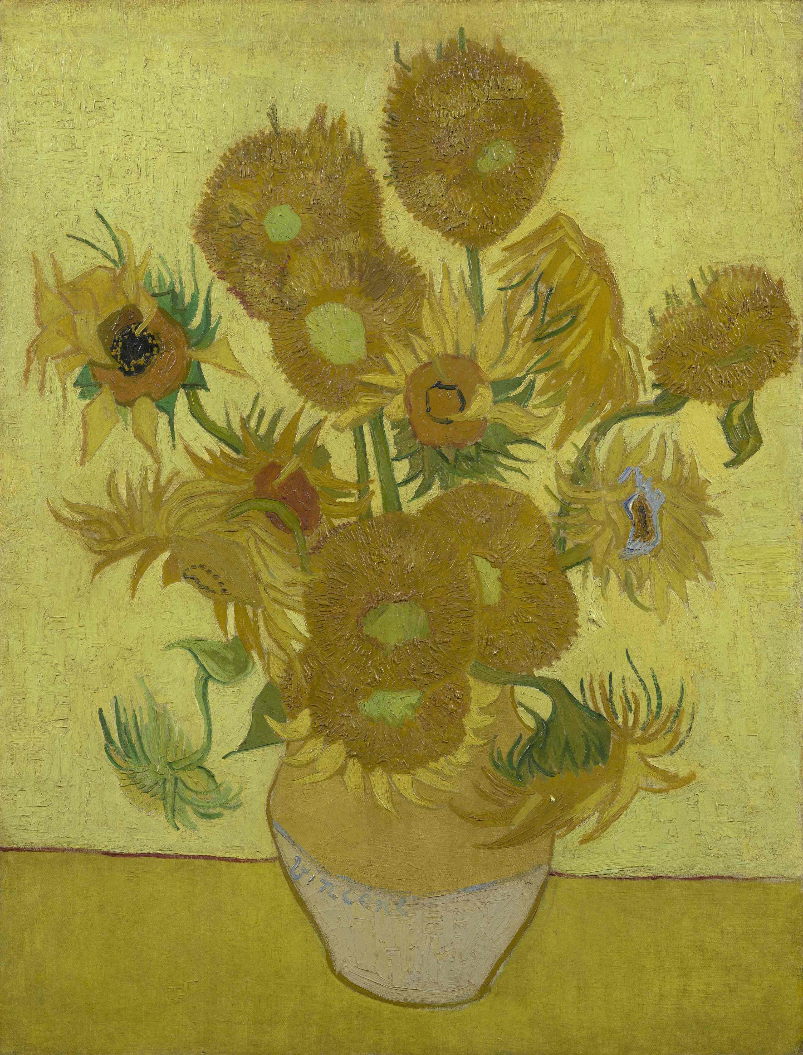 'Los girasoles', una de las obras icónicas de Vang Gogh que firmó solo con su primer nombre, Vincent. Foto: EFE | Museo Van Gogh.