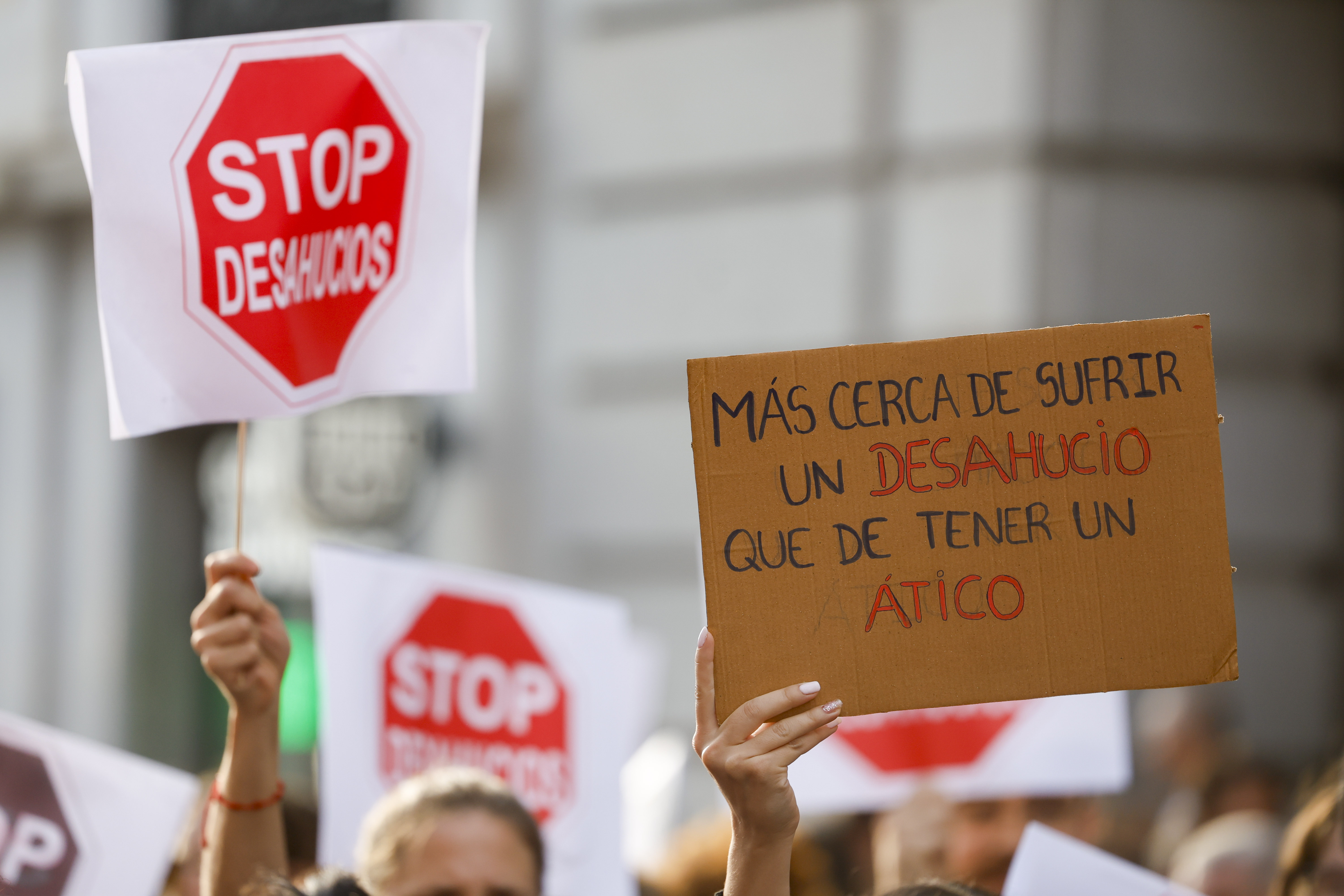 Vista de la manifestación de apoyo a Maricarmen, convocada por el Sindicato de Inquilinas e Inquilinos de Madrid. Foto: EFE | Javier Lizón.