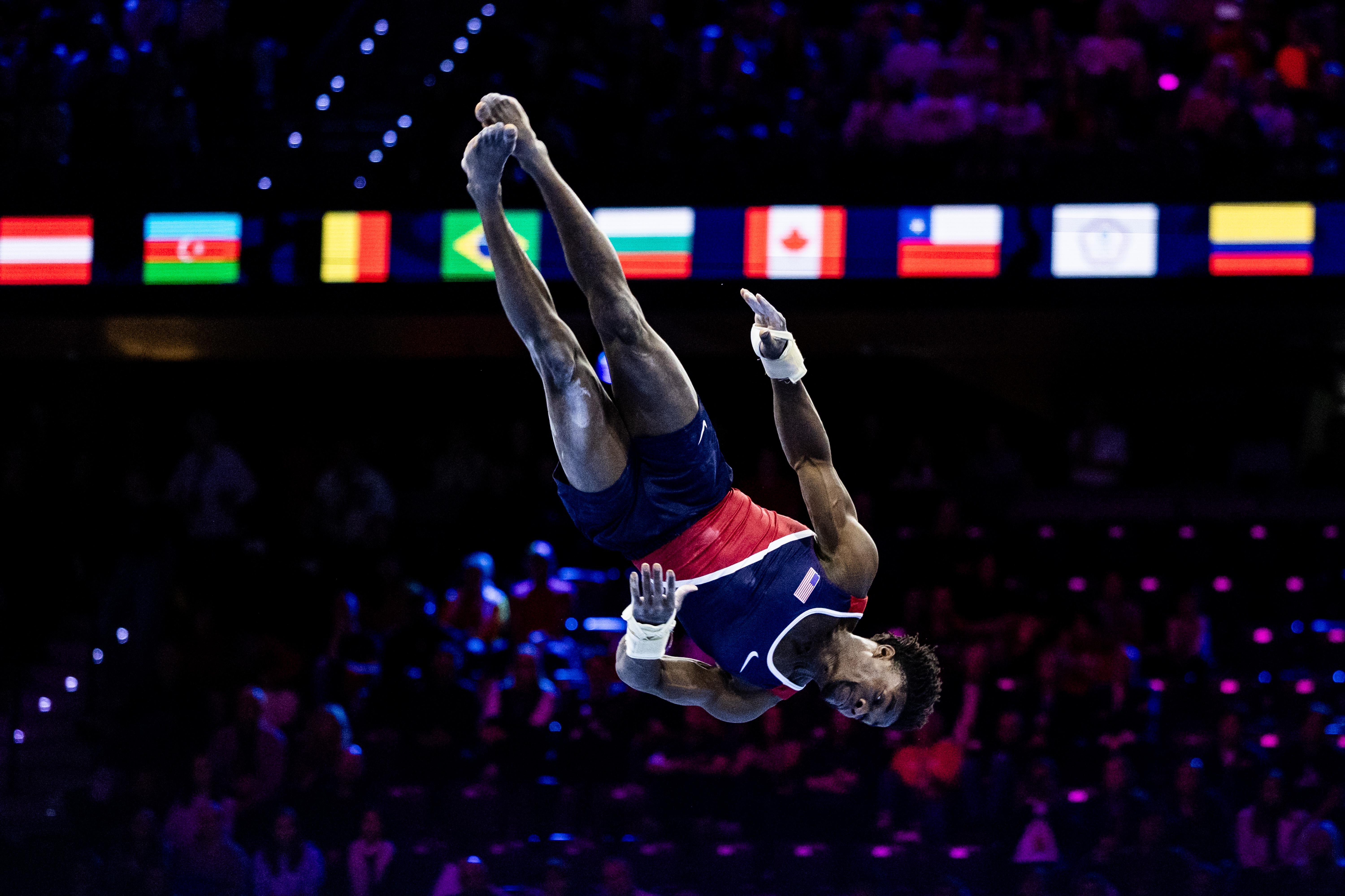Frederick Richard fue el más completo en la final de suelo del Campeonato Mundial de Gimnasia Artística celebrado en Róterdam, Países Bajos. Foto: EFE | EPA | Iris van Den Broek.
