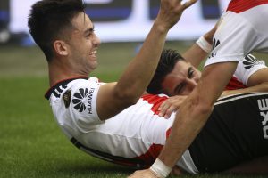 zzzznacd2NOTICIAS ARGENTINAS BAIRES, NOVIEMBRE 11: Gonzalo Martinez y sus compañeros festejan el gol del empate de River ante Boca en el partido de ida de la final de la Copa Libertadores. Foto NA: DAMIAN DOPACIOzzz