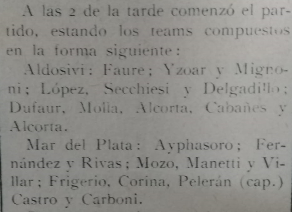Ficha de Aldosivi-Atlético, en 1913.
