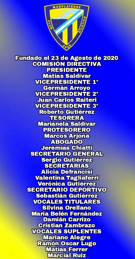Listado de los integrantes de la primera Comisión Directiva del Club Atlético Marplatense.