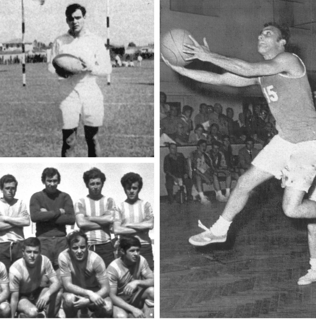 Nicolás Dafnos, excepcional basquetbolista, también jugó al fútbol en la primera de General Mitre (el del medio en la fila de abajo) y al rugby en la primera de Pueyrredón.
