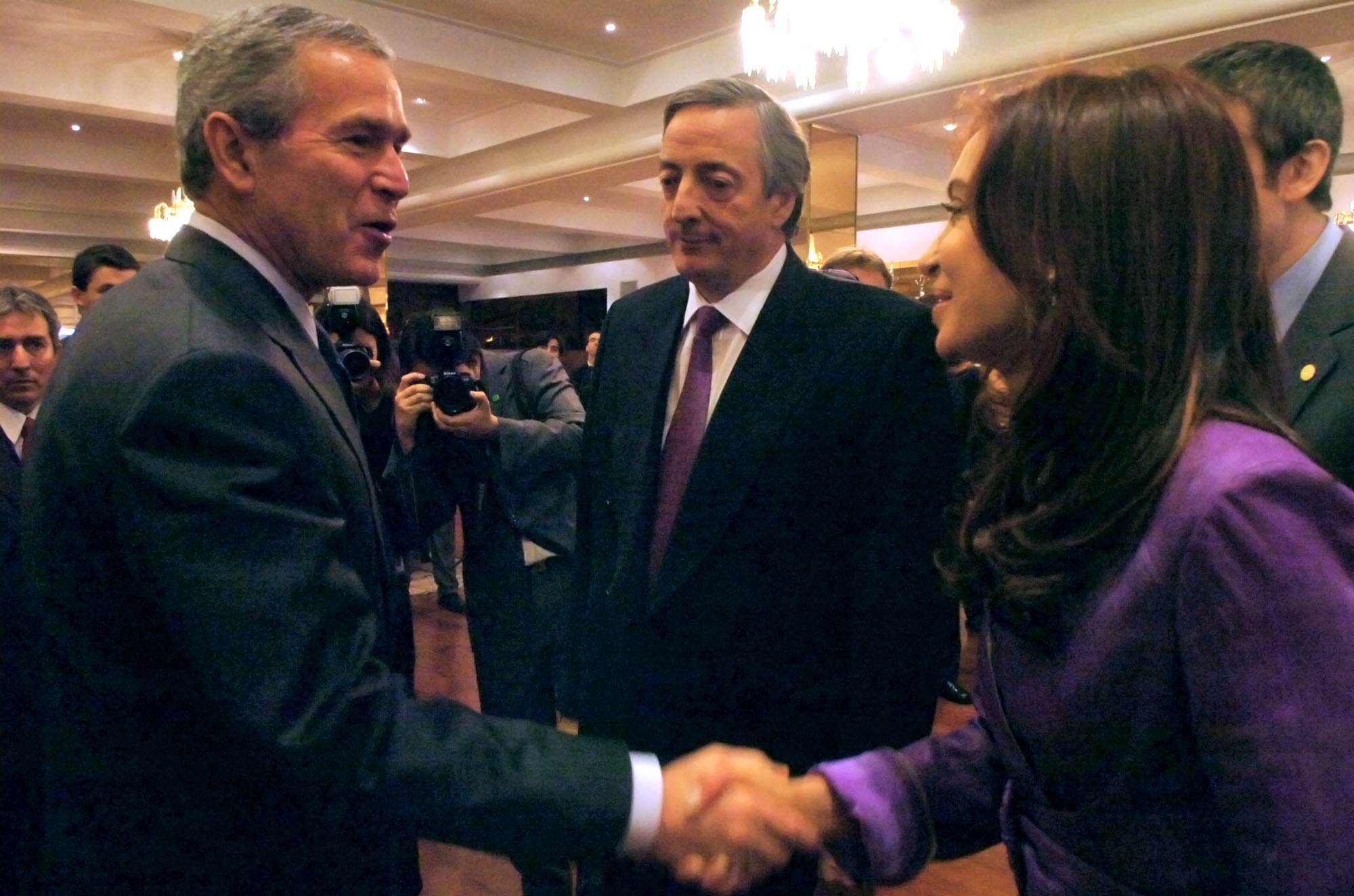 George Bush, Néstor Kirchner y Cristina Kirchner