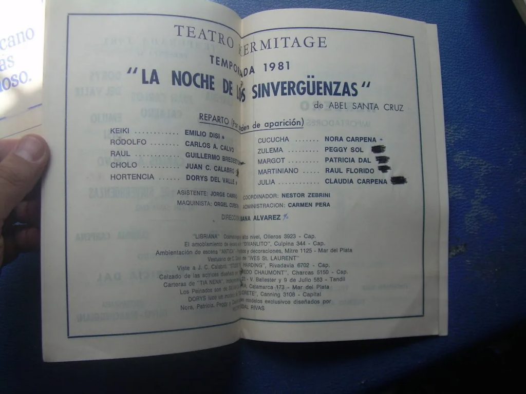 Programa del Teatro Hermitage (1981). Obra: "La noche de los sinvergüenzas"
