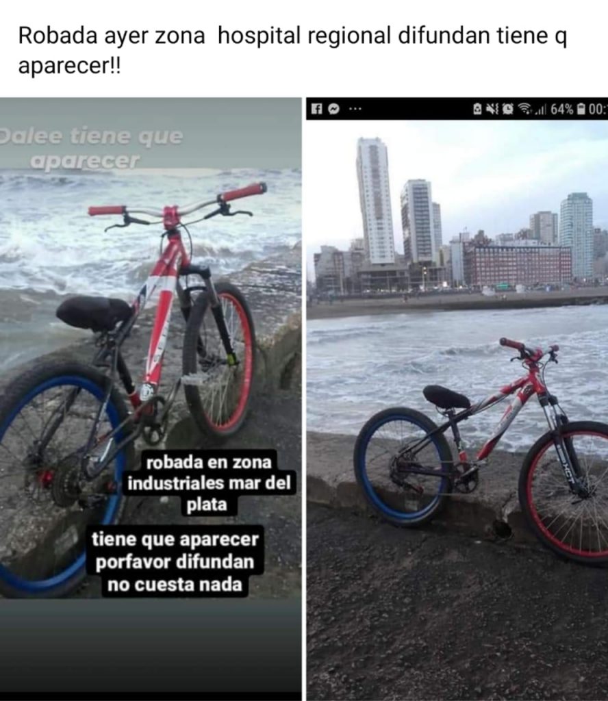 Uno de los tantos posteos del grupo de Facebook "Bicicletas robadas Mar del Plata".