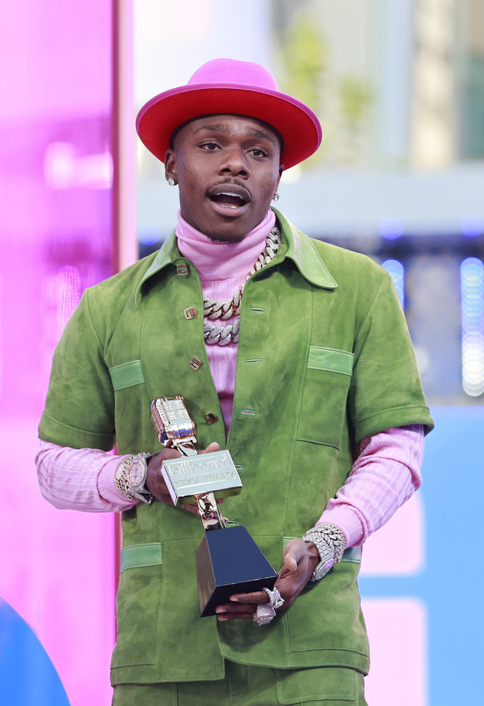 2021 BILLBOARD MUSIC AWARDS -- Pictured: DaBaby accepts Top Rap Song for “ROCKSTAR” onstage during the 2021 Billboard Music Awards held at the Microsoft Theater on May 23, 2021 -- (Photo by: Emma McIntyre/NBC)