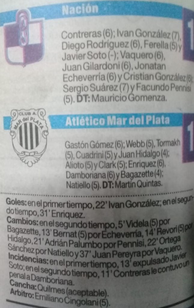 Síntesis del partido que jugó Gómez en la LMF, el 6/8/2011.