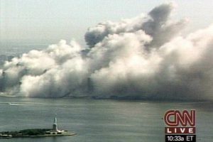 ****inte1This 11 September, 2001 television image courtesy of CNN shows smoke billowing from where the World Trade Center towers once stood looking past the Statue of Liberty in New York City. Witnesses have reported that two separate planes flew into the building, a suspected act of terrorism. AFP PHOTO/ CNN/ NO MAGS/ NO SALES/ NOARCHIVES****