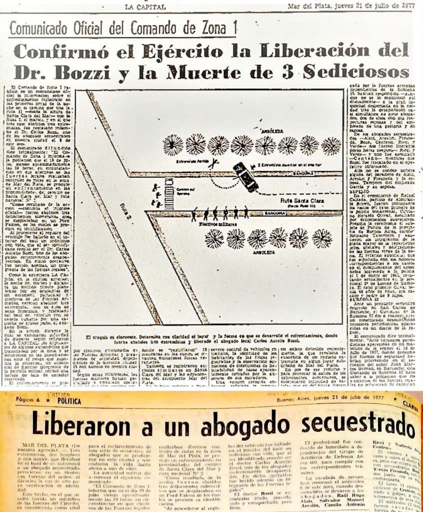 Artículos de LA CAPITAL y Clarín dando cuenta de la liberación del abogado Carlos Bozzi.