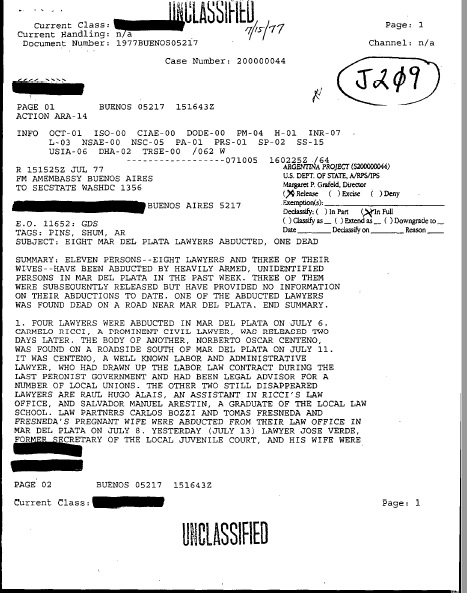 Uno de los informes reservados que elaboró la Embajada de Estados Unidos por "La Noche de las Corbatas".