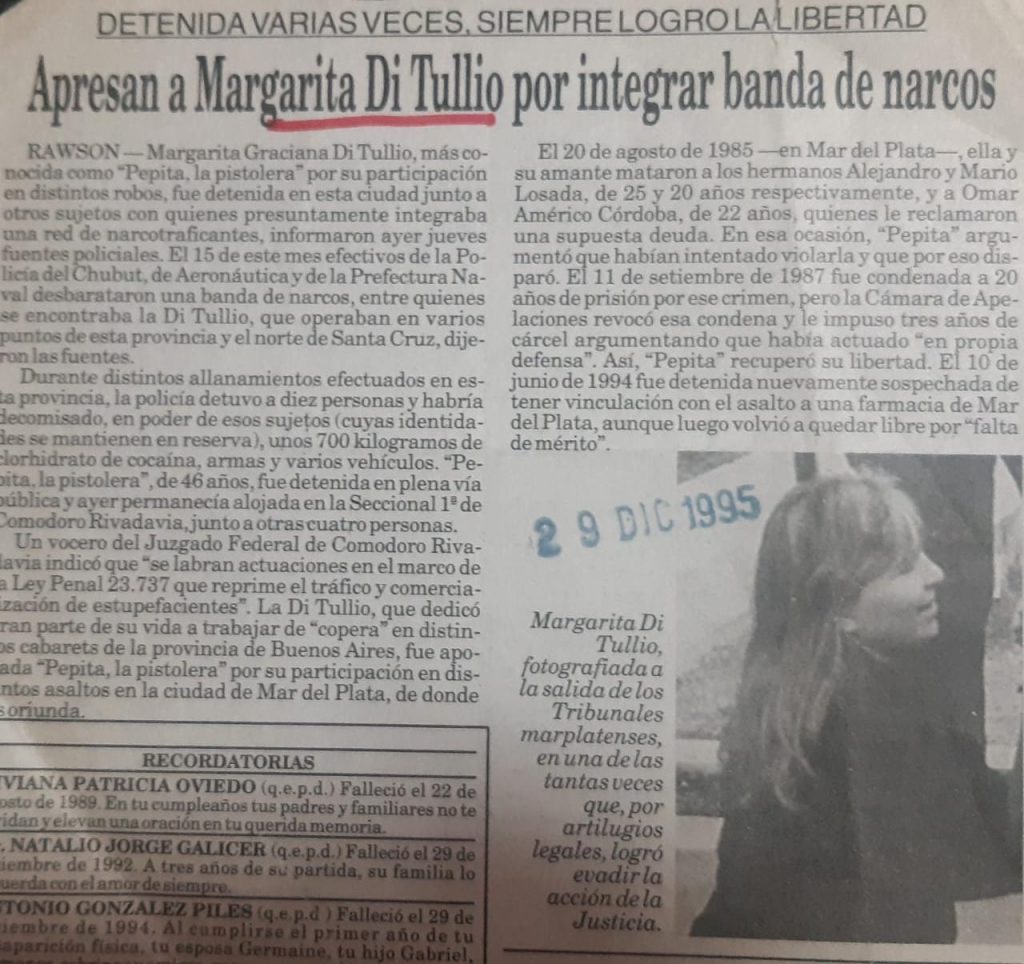 Artículo policial de LA CAPITAL en relación a la detención de Margarita Di Tullio en Comodoro Rivadavia.