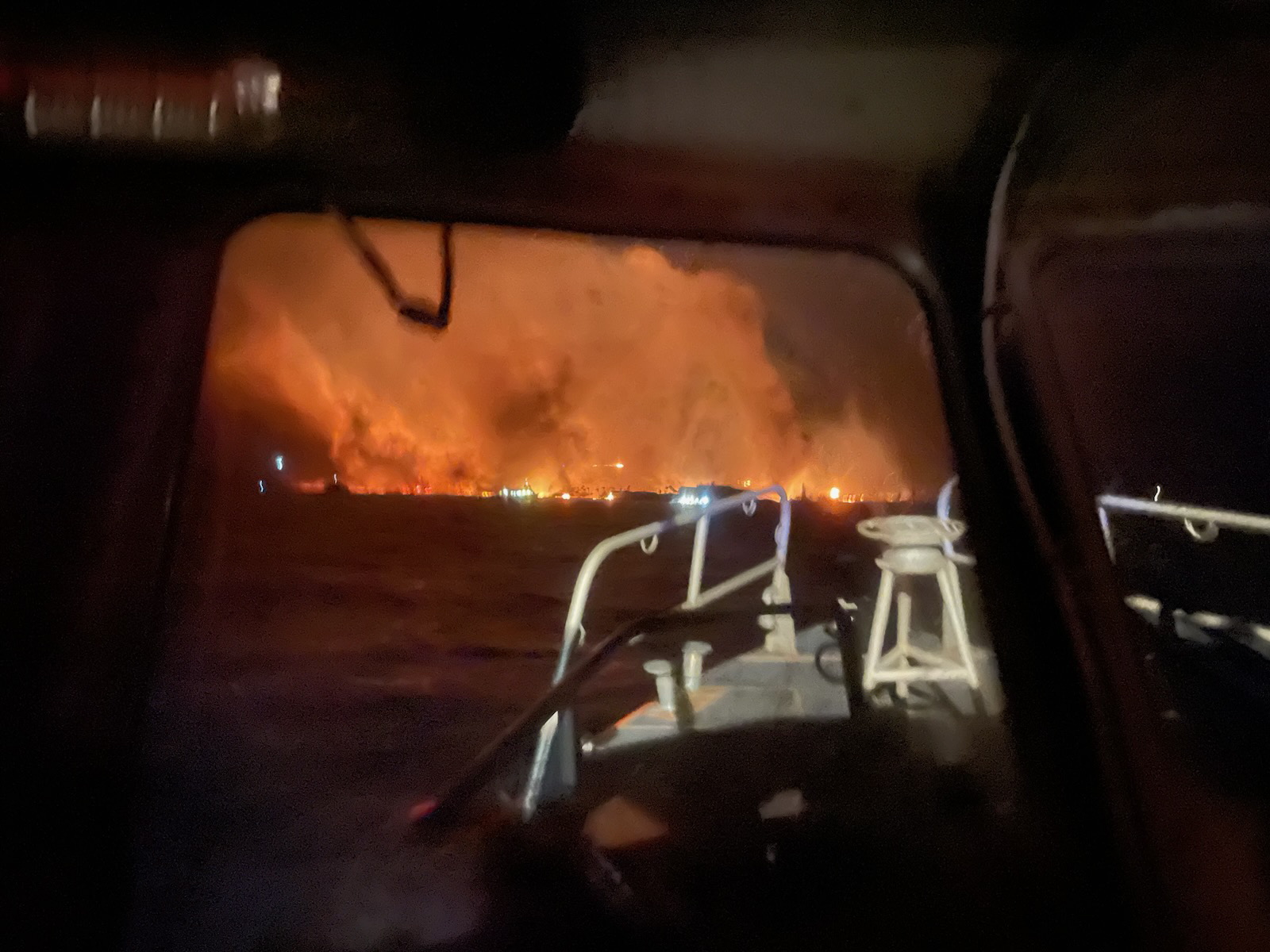 US Coast Guard crews respond from the ocean to the Lahaina wildfires in Maui, Hawaii