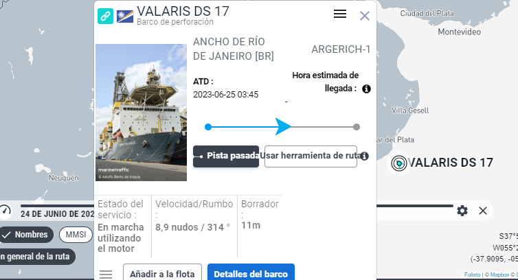 Luego de dos meses, el buque Valaris DS-17 dejó la zona de exploración y se dirige a Río de Janeiro.