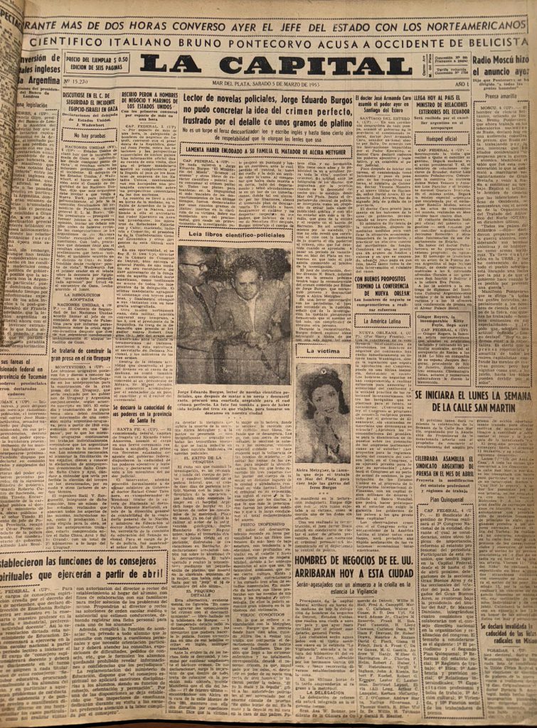 Tapa de LA CAPITAL del sábado 5 de marzo de 1955 que reflejó el tratamiento del caso.