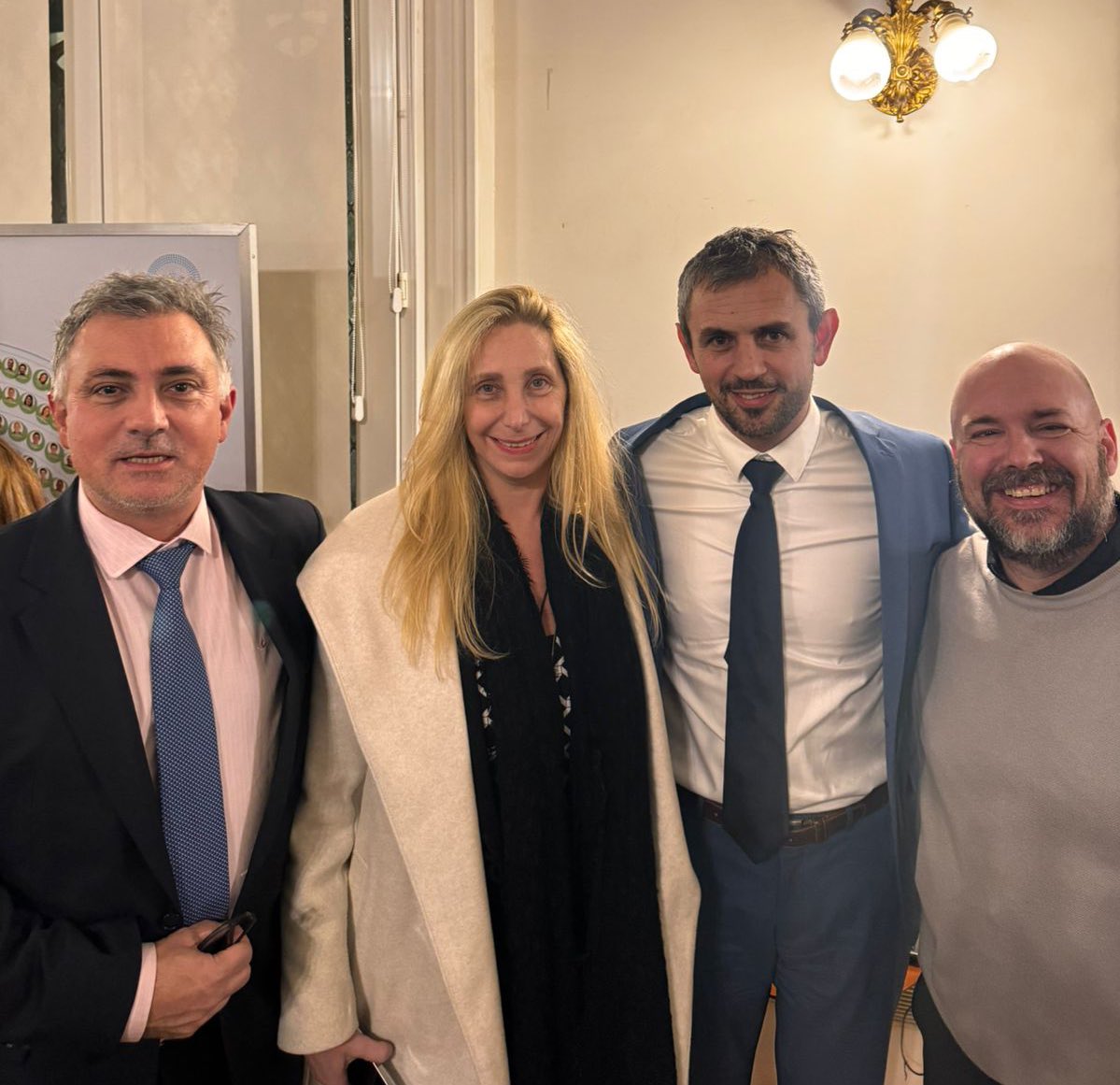 Sebastián Pareja, Karina Milei, Martín Menem y Alejandro Carrancio, tras la aprobación de la Ley Bases en el Congreso. 