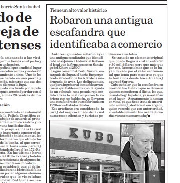 Publicación del diario LA CAPITAL en octubre de 2014.