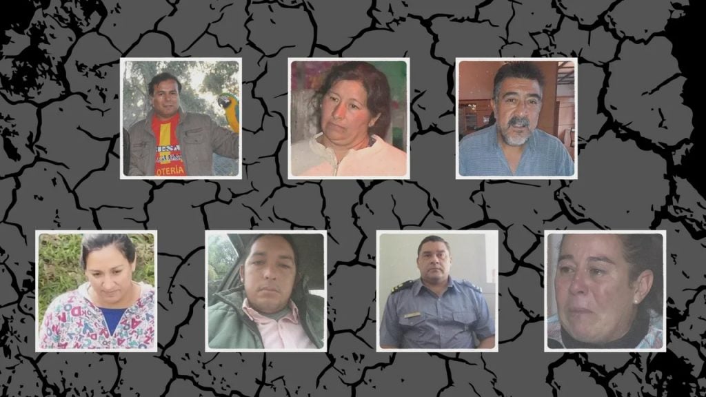 Los siete detenidos en el caso: María Victoria Caillava, Carlos Pérez, Laudelina Peña, Walter Maciel, Mónica Millapi, Antonio Benítez y Daniel Ramírez. 