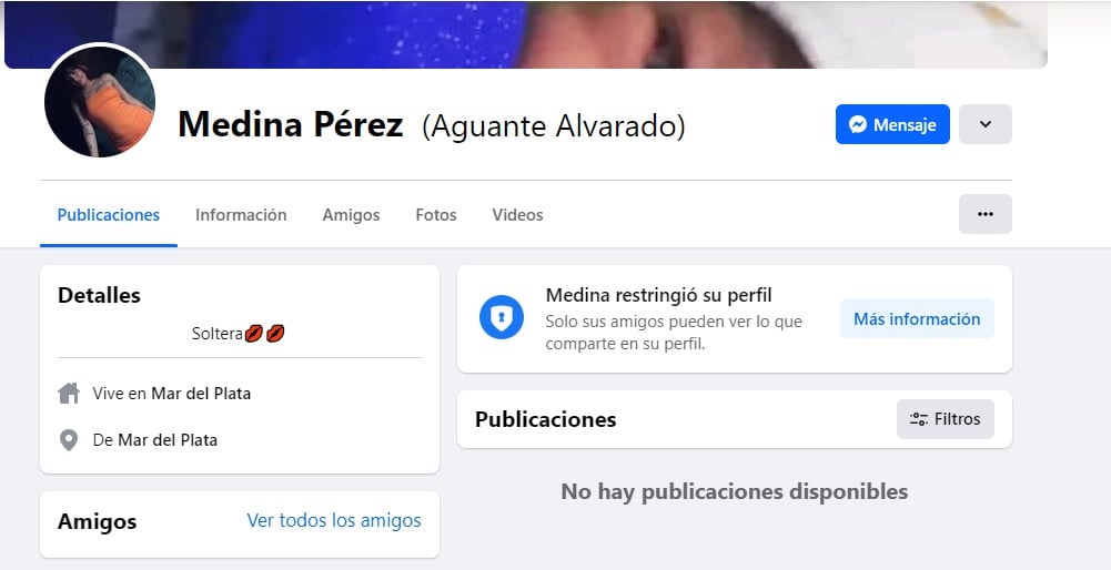 Perfil de Facebook que utilizaba la mujer que engañó a la víctima.