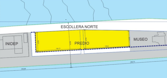 La ubicación del predio en la Escollera Norte.