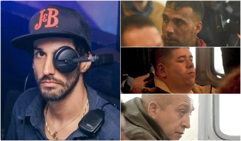 Lele Gatti y los tres acusados en el juicio por su crimen.