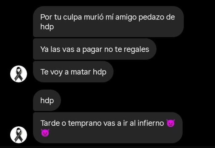 Amenazas que recibió Gianluca por redes sociales.