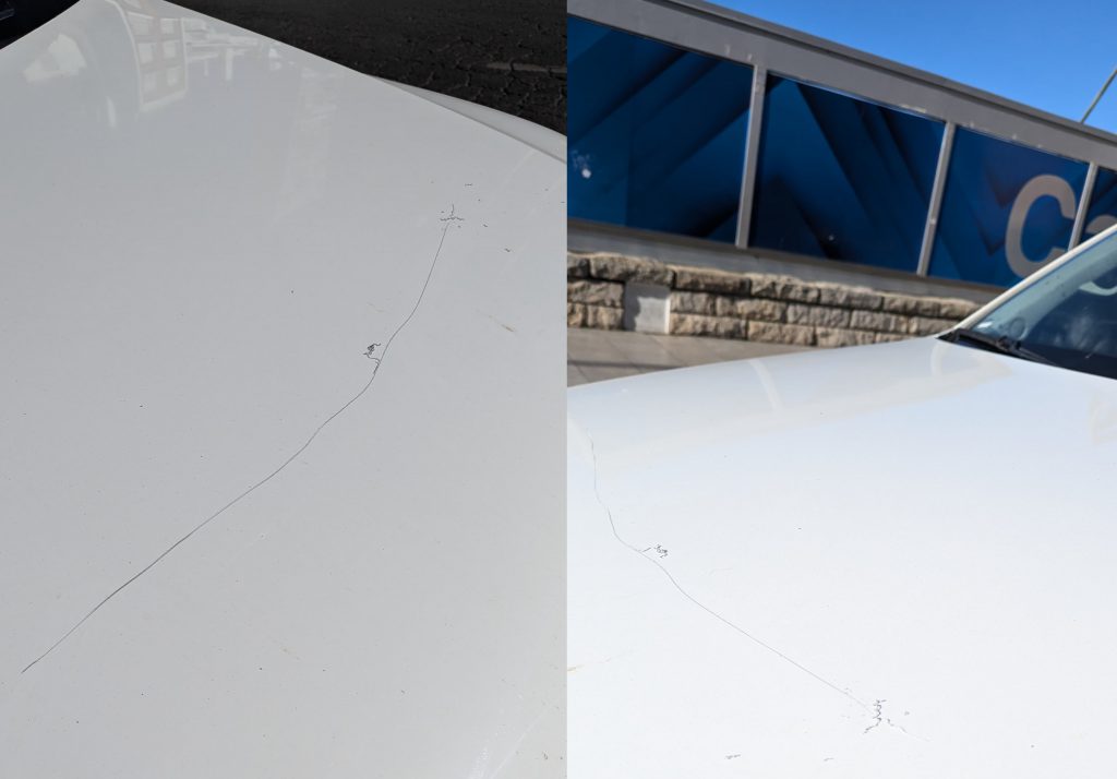 Rayones en la camioneta efectuados por el "trapito"