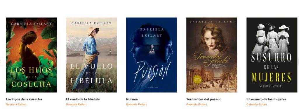 Algunas de las novelas de Gabriela Exilart. 