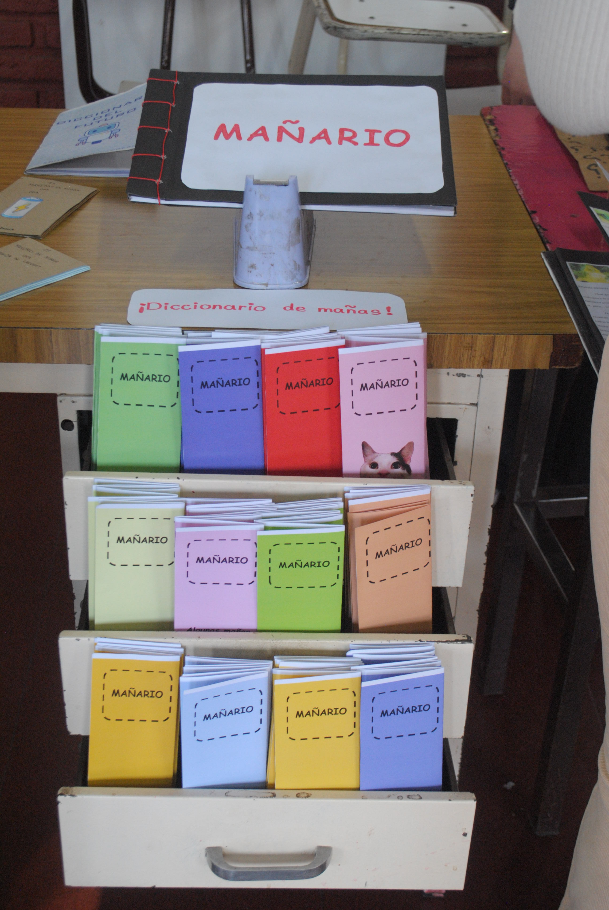 Libros artesanales con producciones escritas por los estudiantes. 