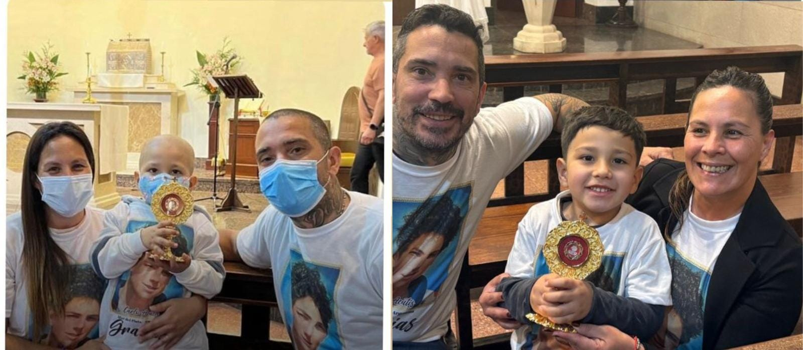 A la izquierda, en la parroquia luego de recibir las últimas quimios. A la derecha, hace pocos días, antes de que declararan santo a Carlo Acutis.