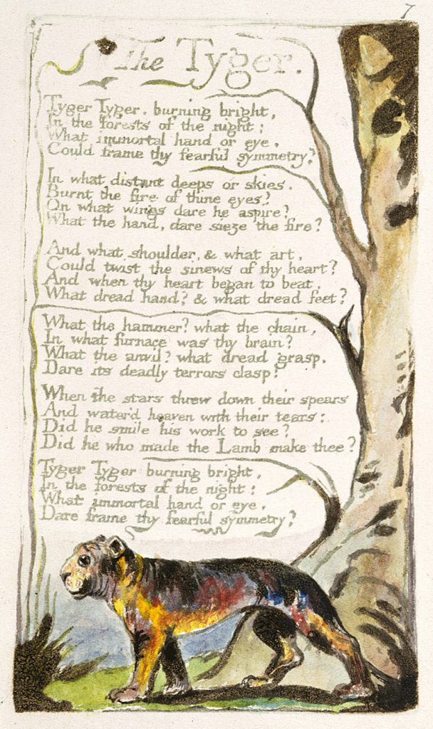 "El tigre", poema y grabado de William Blake de 1794.